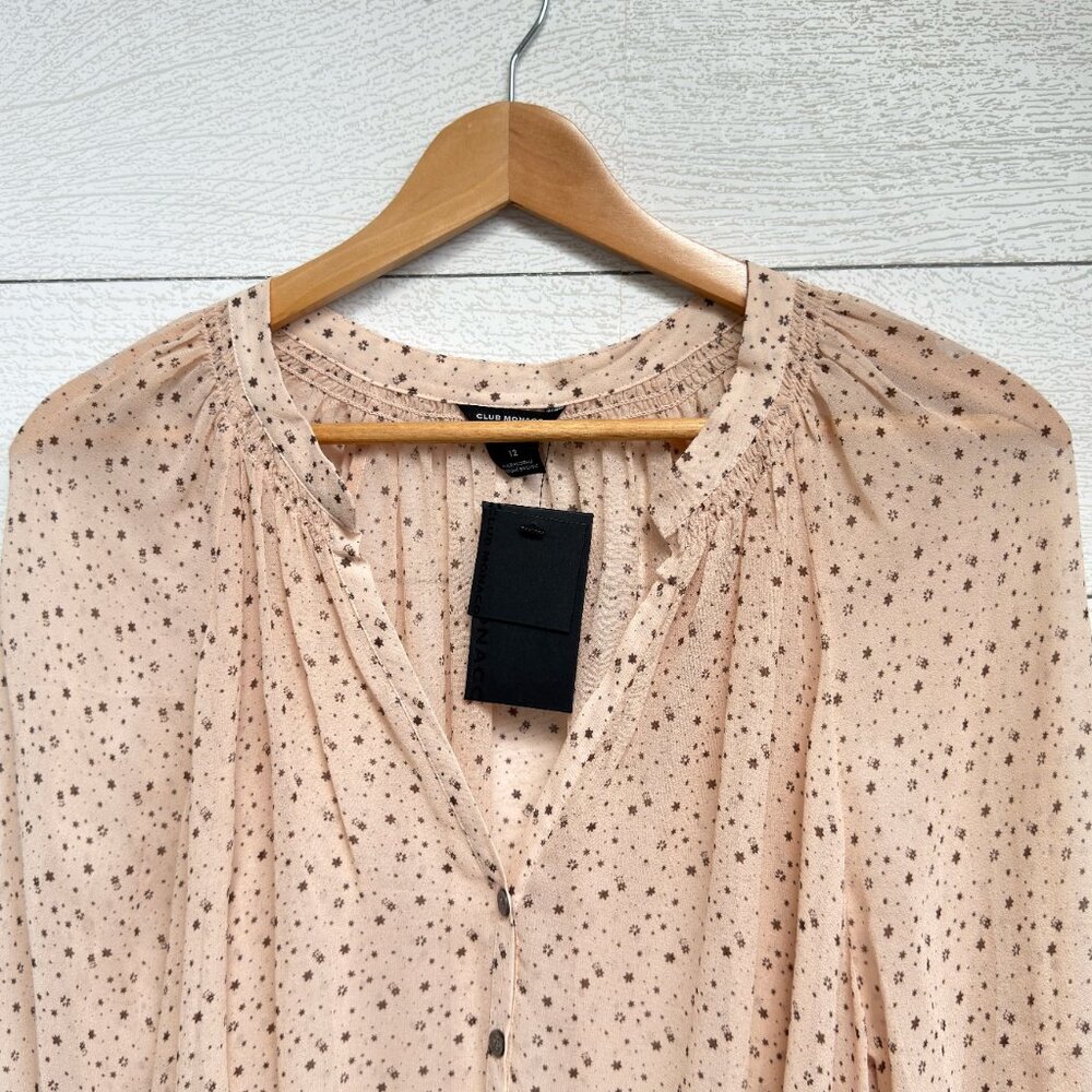 Club Monaco | Silk Star Print Sheer Dress – Romantic Minimalist | Size 12 - Picture 4 of 10